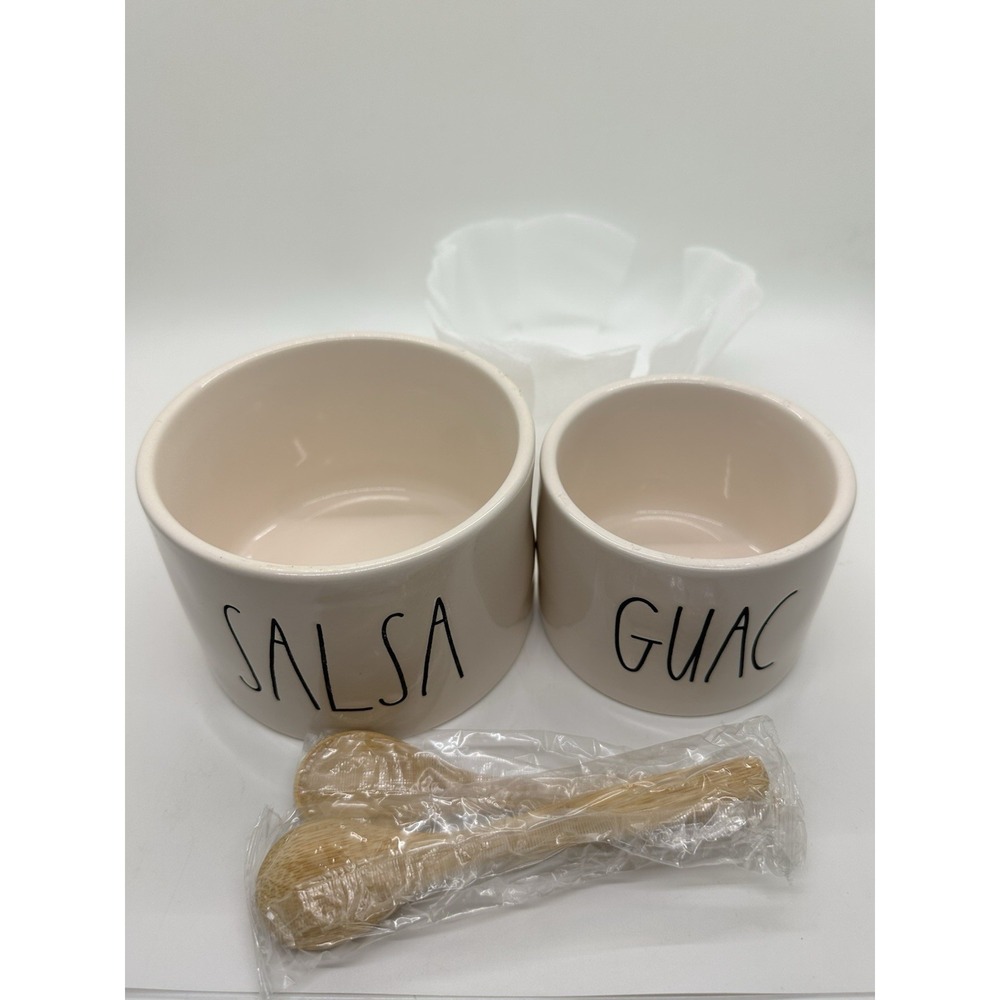 New Rae Dunn‎ Guac and Salsa Bowl Set with 2 Wooden Spoons